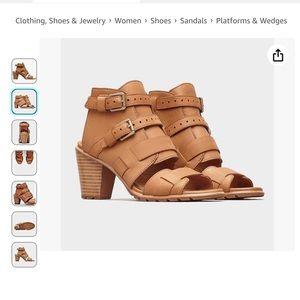 NWOT Sorel Nadia Buckle II heeled sandals in tan , sz 9, 3”heel